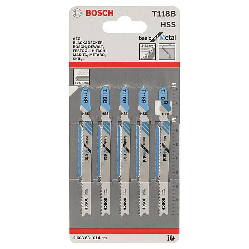 Полотно пилочное для электролобзика Bosch Professional по металлу T 118 B, 1.9-2.3х92мм, 5шт