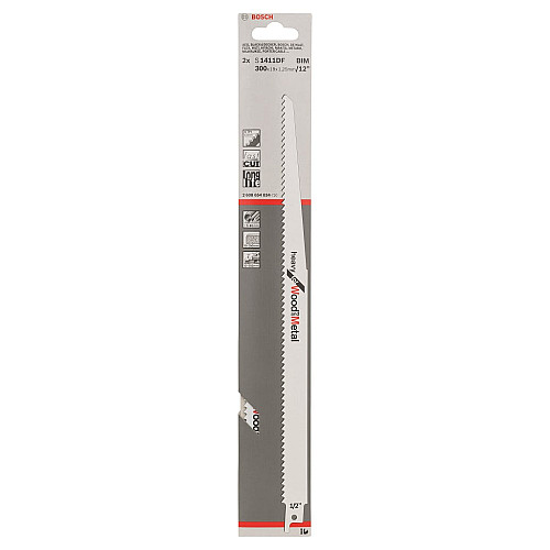 Полотно пиляльне для шабельної пилки Bosch Professional по дереву та металу, S 1411 DF, 6TPI, 2шт