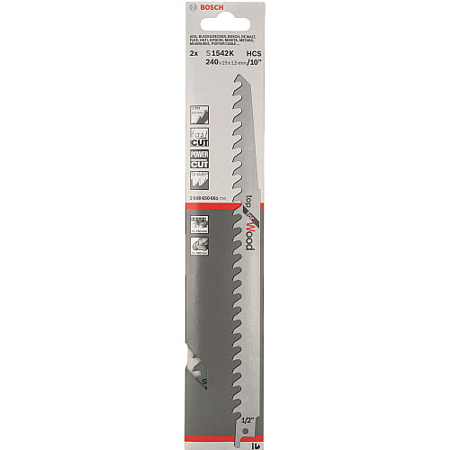 Полотно пиляльне для шабельної пилки Bosch Professional по дереву, S 1542 K, 3TPI, 2шт