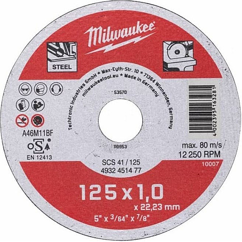Диск відрізний Milwaukee по металу, 125х1х22.2мм