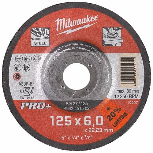 Диск шліфувальний Milwaukee по металу PRO+, 125х6х22.23мм