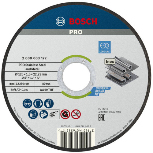 Диск відрізний Bosch Professional Stand для нержавіючої сталі 125x1.6x22.23мм, 10шт