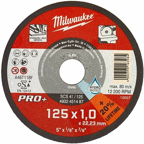 Диск відрізний Milwaukee по металу PRO+, 125х1х22.2мм
