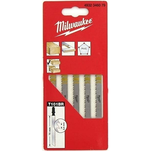 Полотно пилочное для лобзика Milwaukee T101BR, по дереву, шаг зуба 2.5ммх75мм, 5шт