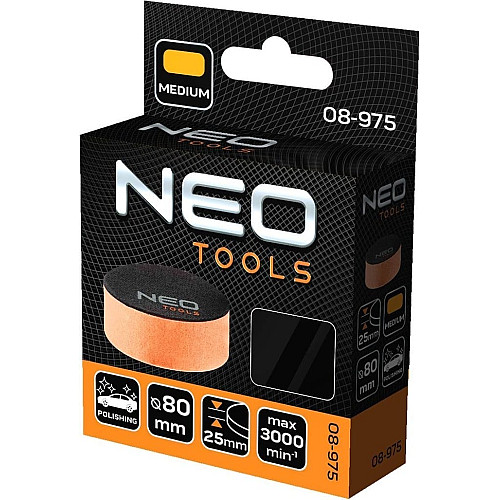 Диск полірувальний Neo Tools, губка середня, на липучці, 80x25мм