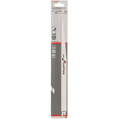 Полотно пиляльне для шабельної пилки Bosch Professional по дереву та металу, S 1411 DF, 6TPI, 2шт