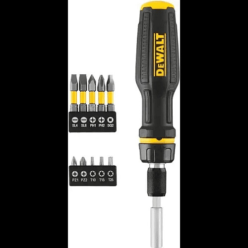 Викрутка DeWalt FULL FIT Telescoping, 10 насадок, руків'я двокомпонентне, 25-50мм, 10 біт, SL,PH,SQ