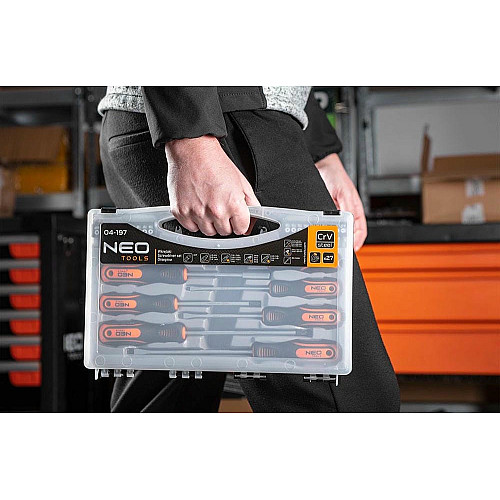 Отвертки Neo Tools 20 бит, SL, PH, Torx, H, сталь CrV, кейс набор 27шт