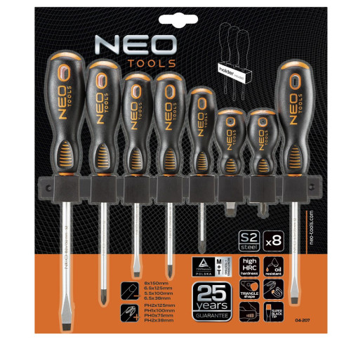 Викрутки Neo Tools SL,PH, сталь S2, набір 8шт