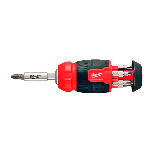 Викрутка Milwaukee, 8 насадок, руків'я двокомпонентне, PH1,PH2,PZ1,PZ2,T15,SL 0.6x4.5,SL 1.2x6.5мм
