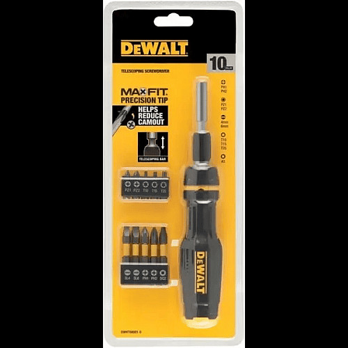 Викрутка DeWalt FULL FIT Telescoping, 10 насадок, руків'я двокомпонентне, 25-50мм, 10 біт, SL,PH,SQ