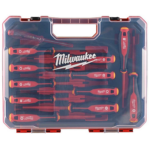 Викрутки Milwaukee діелектричні, SL,PH,PZ,TX, тестер, кейс, набір 12шт