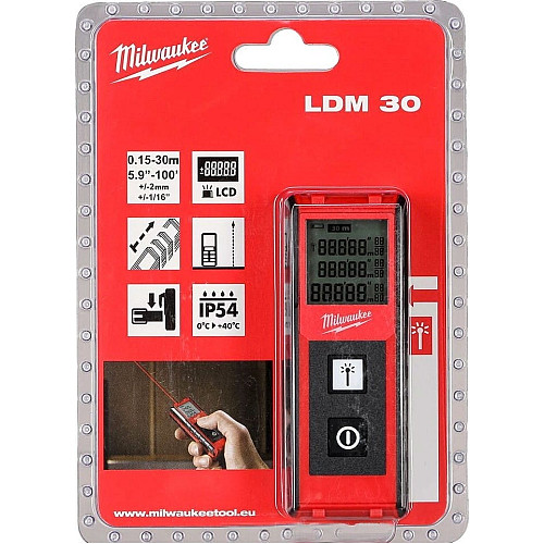 Далекомір лазерний Milwaukee LDM30, 0.15-30м, ±2мм, 2AАA 0.1кг