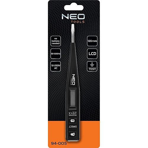 Детектор напруги Neo Tools, 12-250В, РК-дисплей, 0.014кг