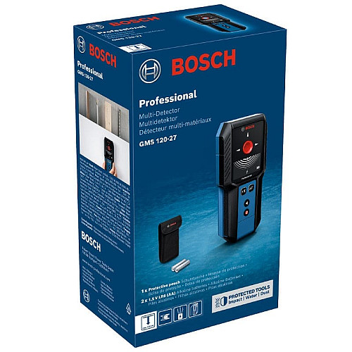 Детектор аккумуляторный Bosch Professional GMS 120-27, до 120мм, 2ААх1.5В, IP54, чехол, 0.24кг