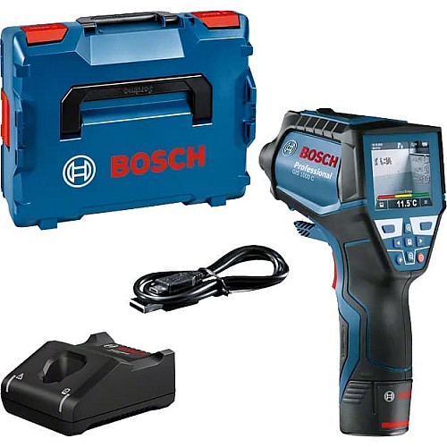 Термодетектор аккумуляторный Bosch Professional GIS 1000 C, 12В, акб 1х2Ач, -40°C…+1000°C, ±1.0°C, IP54, 0.1–5м, 0.54кг, кейс