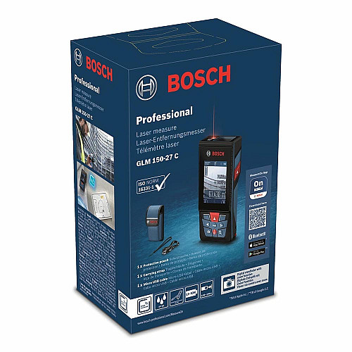 Дальномер лазерный Bosch Professional GLM 150-27 C, 0.08-150м, ±1.5мм, 0-360°, Bluetooth, чехол, 0.21кг