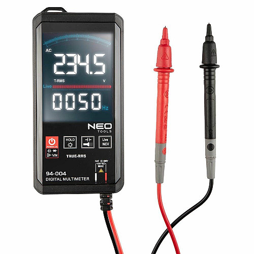 Мультиметр цифровой Neo Tools, 0-600В, жидкокристаллический дисплей с подсветкой, сенсорный