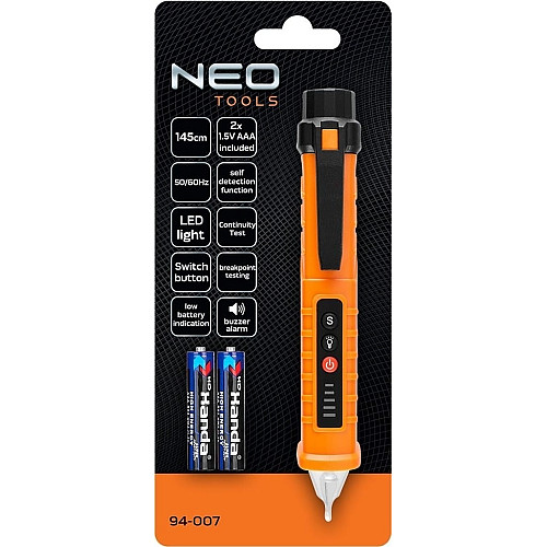 Детектор напряжения Neo Tools, 12-1000В, кат.1000В, 2АААх1.5В, 0.056кг