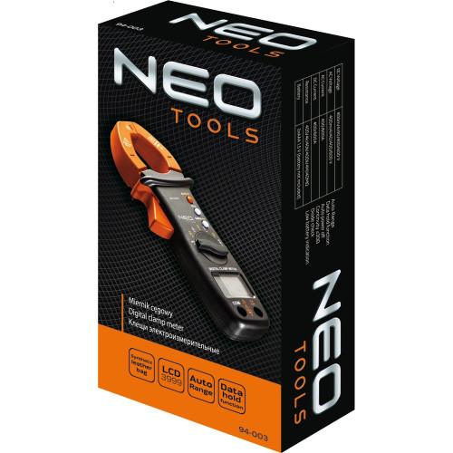 Кліщі електровимірювальні Neo Tools, 0-600В, діаметр дроту до 28мм, РК дисплей з підсвічуванням, чохол