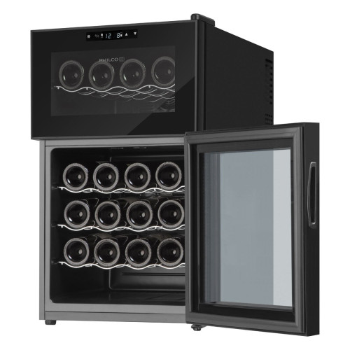 Холодильник Philco для вина,  74х43х52, холод.відд.-70л, зон - 2, бут-24, диспл, підсвітка, металеві полиці, чорний