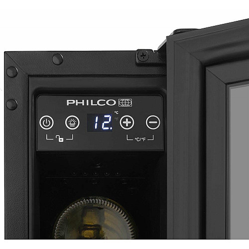 Холодильник Philco для вина, 81.3х57х52.5, холод.отд.-26л, зон - 1, бут-6, диспл, подсветка, черный