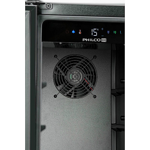 Холодильник Philco для вина, 87x60x57, холод.отд.-116л, зон - 2, бут-40, диспл, подсветка, черный