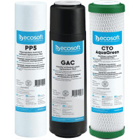 Комплект картриджів Ecosoft 1-2-3 для осмосу з функією економії води (поліпропілен+GAC+AquaGreen)
