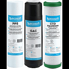 Комплект картриджів Ecosoft 1-2-3 для осмосу з функією економії води (поліпропілен+GAC+AquaGreen)