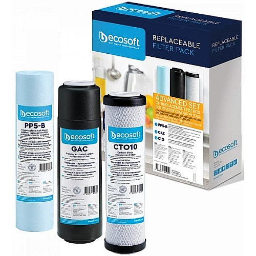 Комплект картриджей Ecosoft 1-2-3 улучшенный (2 угольных картриджа+полипропилен)