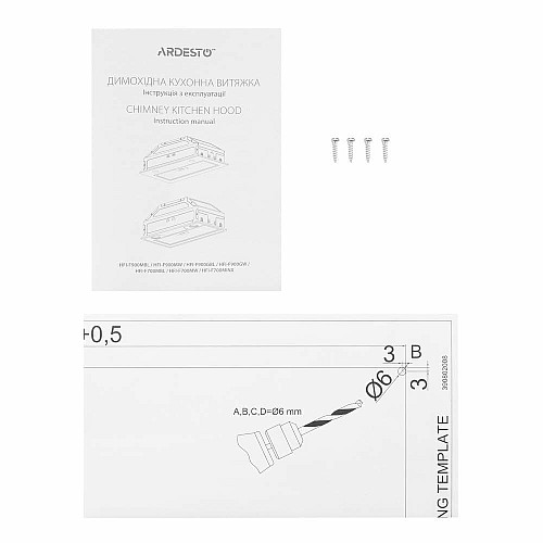 Вытяжка ARDESTO встроенная, 52см, 700м3ч, стекло, 2х1Вт LED, кнопочное, белый
