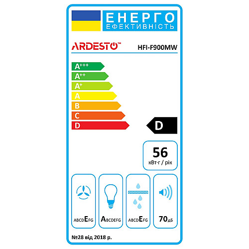 Вытяжка ARDESTO встроенная, 52см, 700м3ч, металл, 2х1Вт LED, кнопочное, белый