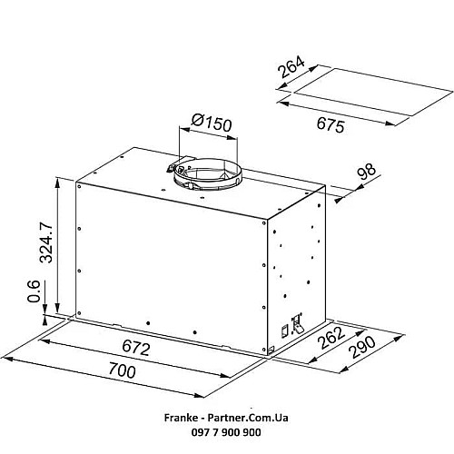 Вытяжка Franke встраиваемая 70см, 1120м.куб/час, Box Flush Evo FBFE XS A70, нерж