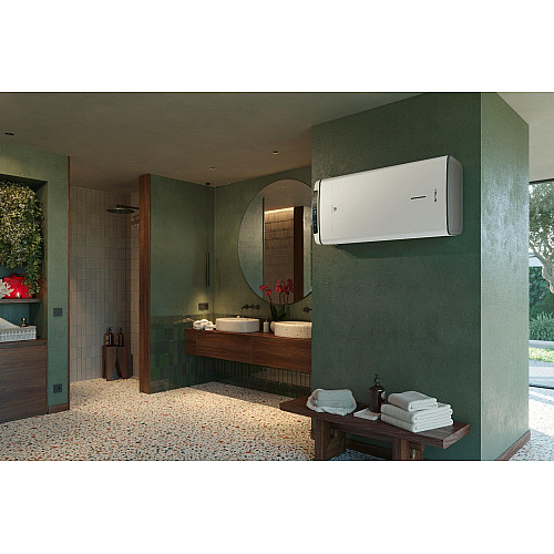 Водонагреватель электр. Ariston плоский слим VELIS PRO DRY WIFI 100 EU, 100л, 2*1,5кВт, сухой тен, ун. монтаж, электр. кер-ния, B, Италия, Белый