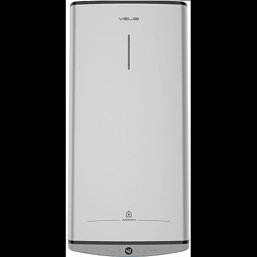 Водонагрівач електр. Ariston плаский слім VELIS TECH 80 EU, 80л, 2*1,5кВт, ун. монтаж, електр. кер-ння, B, Італія, Сірий