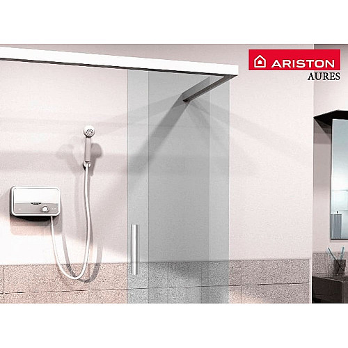 Водонагреватель электр. Ariston проточный Aures, 3,1л, 5,5кВт, горизонтальный монтаж, мех. кер-ния, A, Вьетнам, бело-серый