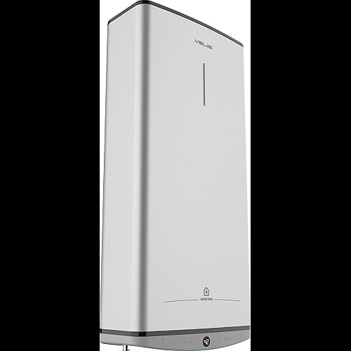 Водонагрівач електр. Ariston плаский слім VELIS TECH 80 EU, 80л, 2*1,5кВт, ун. монтаж, електр. кер-ння, B, Італія, Сірий