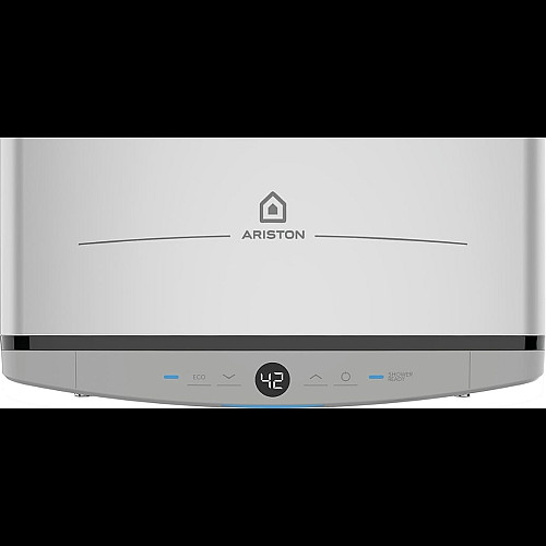 Водонагрівач електр. Ariston плаский слім VELIS TECH 80 EU, 80л, 2*1,5кВт, ун. монтаж, електр. кер-ння, B, Італія, Сірий