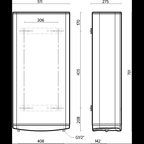 Водонагреватель электр. Ariston плоский слим VELIS TECH 50 EU, 50л, 2*1,5кВт, ун. монтаж, электр. кер-ния, B, Италия, Серый
