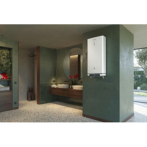 Водонагреватель электр. Ariston плоский слим VELIS PRO DRY WIFI 100 EU, 100л, 2*1,5кВт, сухой тен, ун. монтаж, электр. кер-ния, B, Италия, Белый