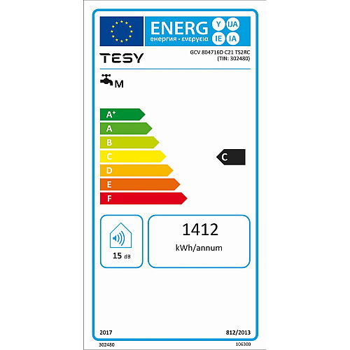 Водонагреватель электр. TESY Modeco Ceramic S круглый с теплообменником GCV6S 804724D C21 TS2RCP, 80л, 2,4кВт, сухой тен, мех. управление, B, белый