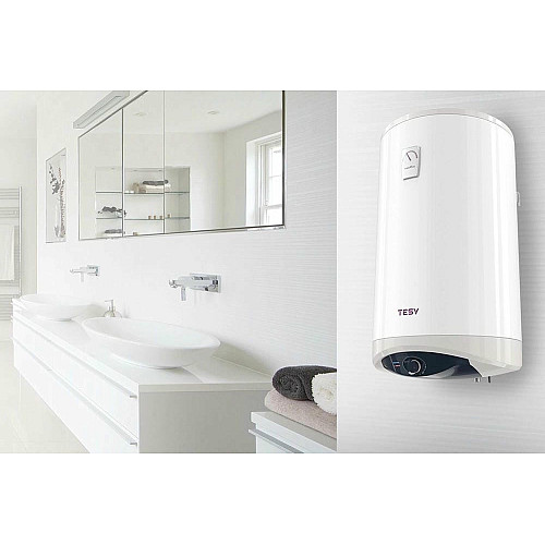Водонагреватель электр. TESY Modeco Ceramic круглый с теплообменником GCV9SL 1004724D C21 TS2RCP, 100л, 2,4кВт, сухой тен, мех. управление, подключение с левой стороны B, белый