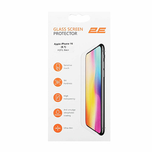 Защитное стекло 2E для iPhone 16(6.1), 2.5D FCFG, (1 Pack), черная рамка