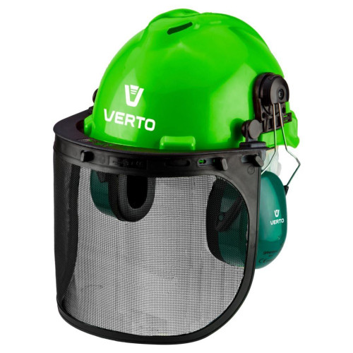 Каска захисна Verto, 3в1, каска, щиток для обличчя, навушники, зелений