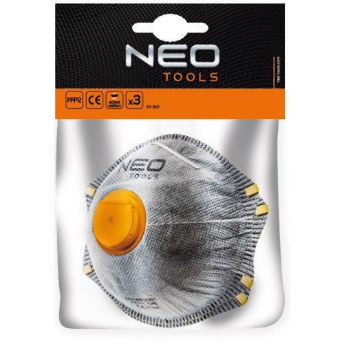 Маска Neo Tools з активованим вугіллям FFP2, з клапаном, 3шт