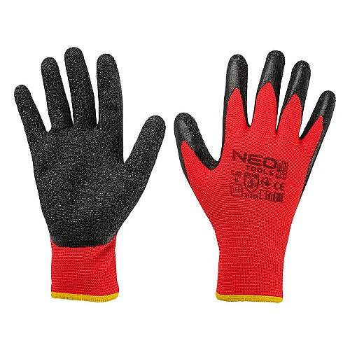 Перчатки рабочие Neo Tools полиэстер с латексным покрытием, р.10, красно-черный 12шт