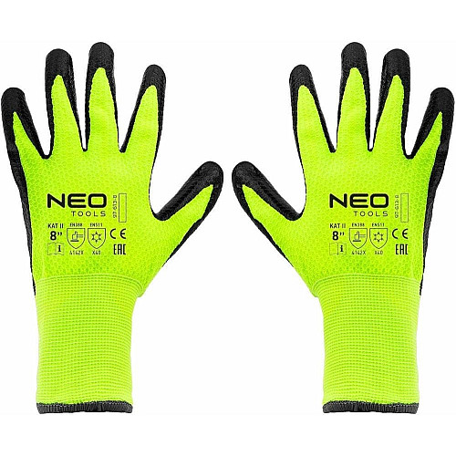 Перчатки рабочие Neo Tools, утепленные, латексное покрытие, полиэстер, р.8, зелено черные