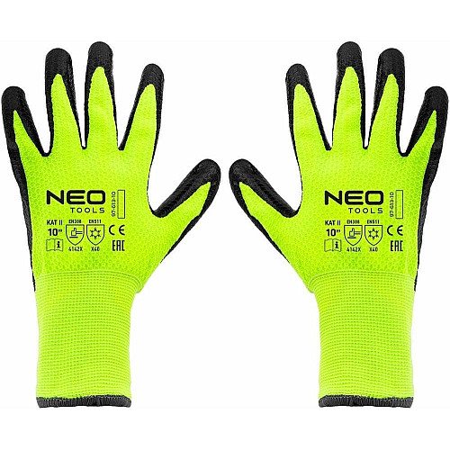 Перчатки рабочие Neo Tools, утепленные, латексное покрытие, полиэстер, р.10, зелено-черные