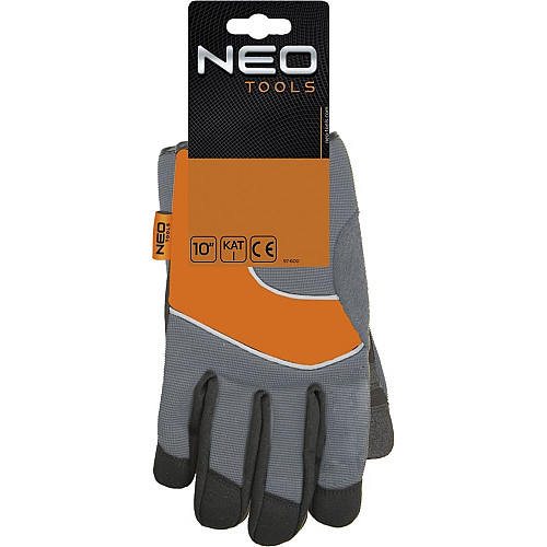 Перчатки рабочие Neo Tools, высококачественная синтетическая кожа, р.10, серый