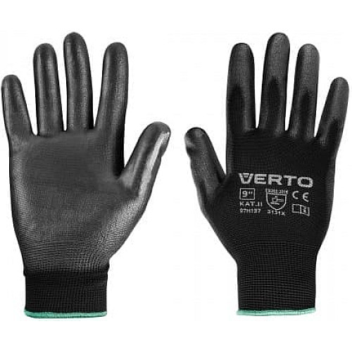 Перчатки рабочие Verto, полиуретановое покрытие, р.9, черный